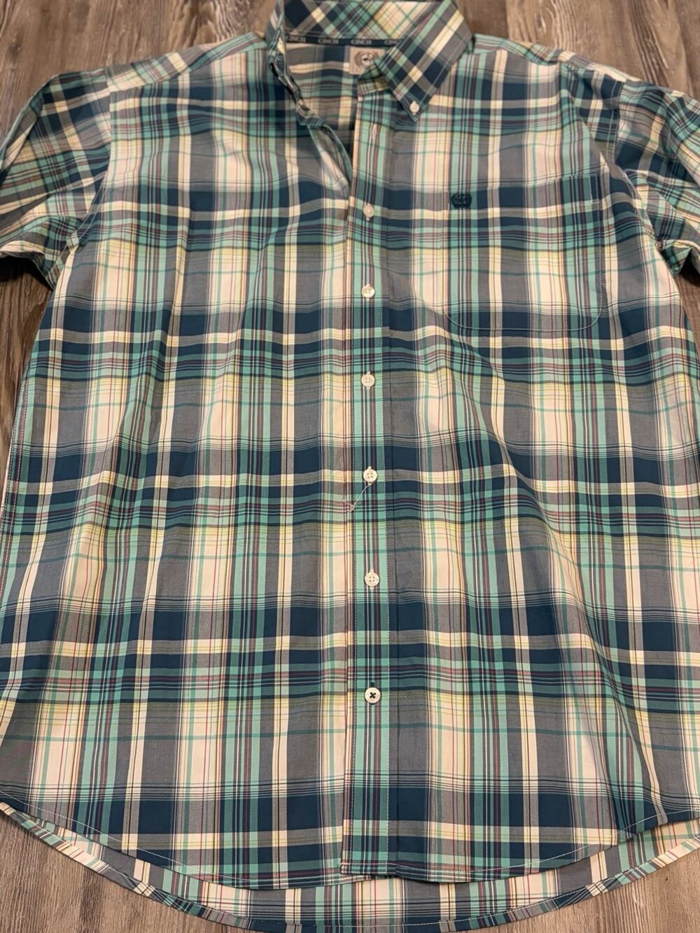 Cinch Mens Flannel Button Down Long Sleeve Shirt Blue Plaid Western Medium